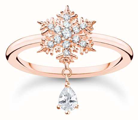 Thomas Sabo Polar World Snowflake Drop Ring | Rose Gold Plated EU 56| Crystal Set TR2414-416-14-56